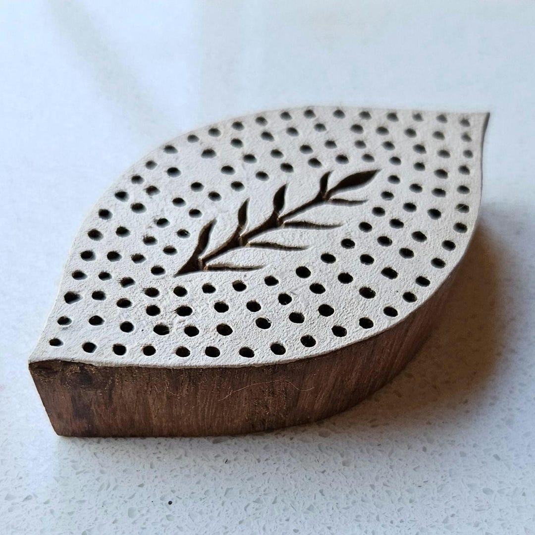 Dotted Pattern Clay Dotted Leaf Pottery Stamp, Rosewood Woodblock, 5.5cm Woodblock Stamp ...