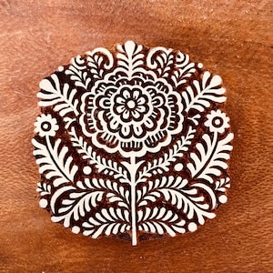 Scandinavian Folk Art Flower Stamp, Rosewood Carved Floral Block (7cm)  woodblock stamp for pottery clay textiles ceramics