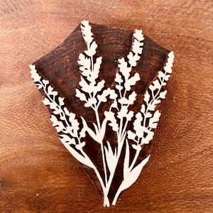 Lavender Stamp for ceramics, paper/textiles, Woodblock. Forest Leaf Nature Design