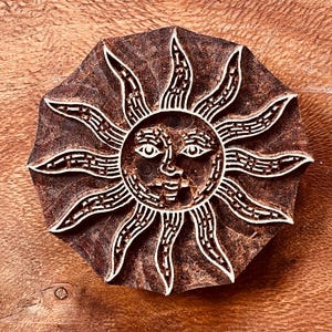 Hand Carved Rosewood Sun Stamp, Pottery ceramics textiles (8cm)