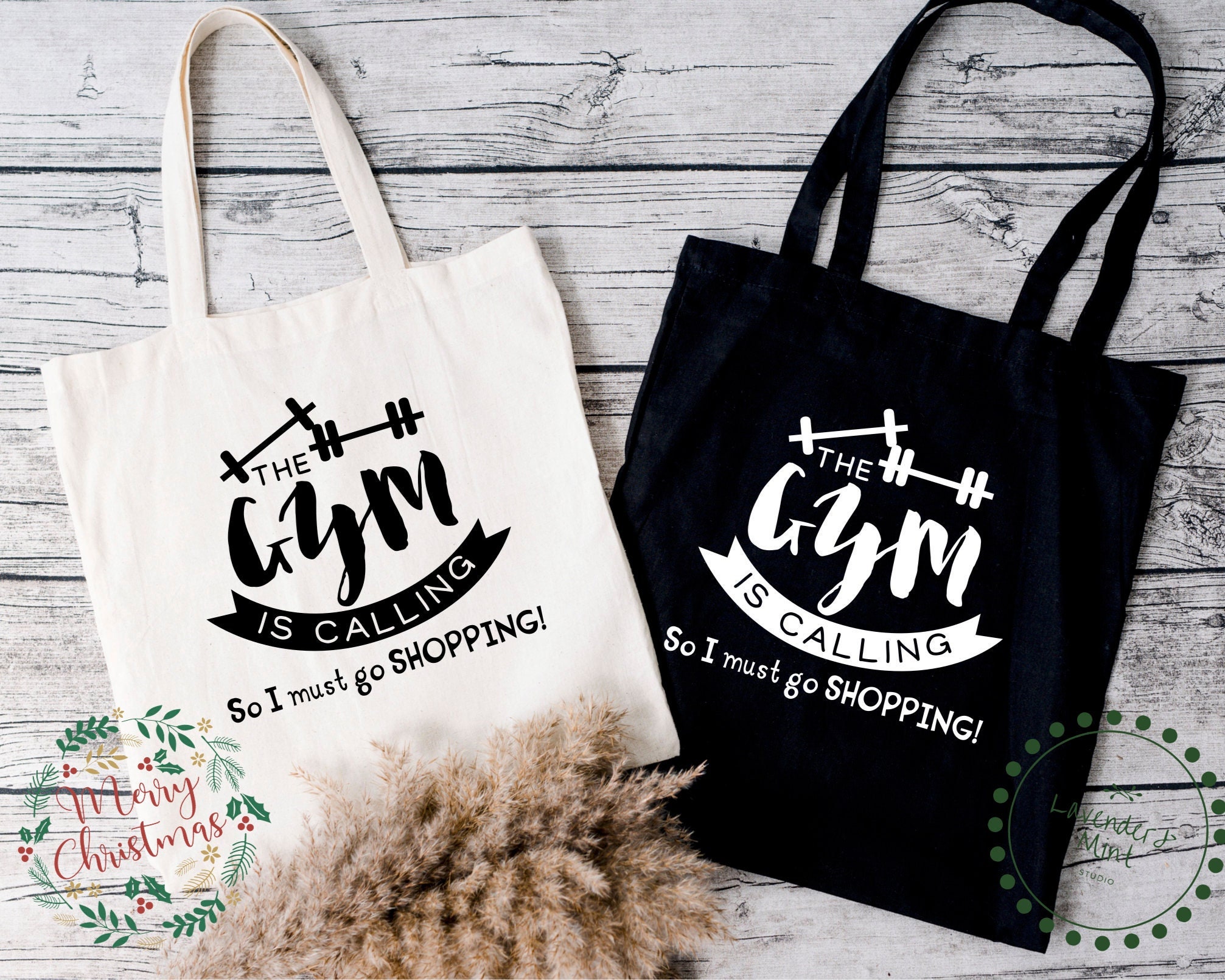 The Gym Is Calling And I Must Go Shopping Black Canvas Bag Etsy