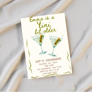 A Tini Bit Older printable digital invite file editable olive martini bow