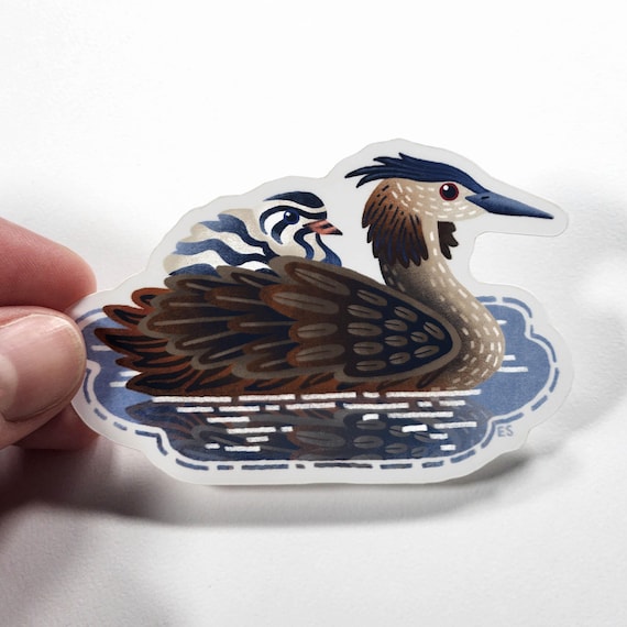 Great Crested Grebe Sticker – Waterfowl Vinyl Decal – Cute Waterbird Sticker – Wildlife Birdwatching Gift – Wetland Bird Waterproof Sticker
