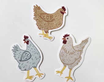 Chicken Vinyl Sticker Set: Farmhouse Cottagecore Bird Art (3 Pack)