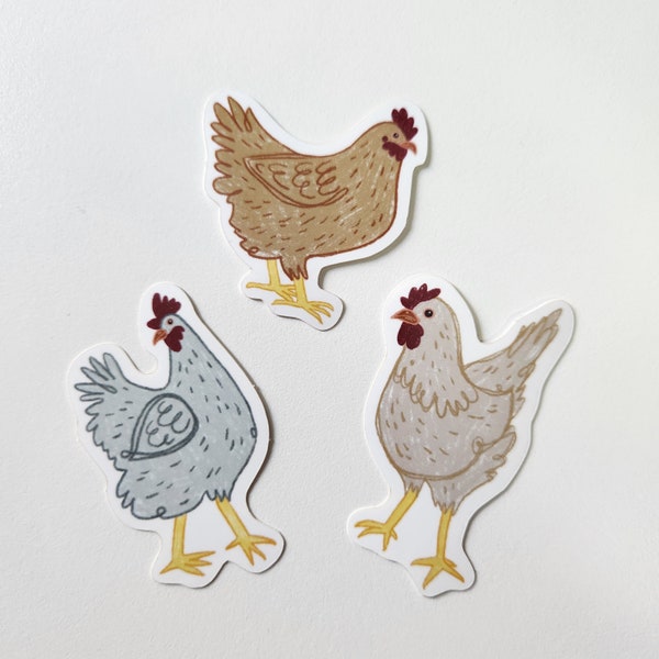 3 French Hens, Chicken Vinyl Sticker, 3 Pack, Farmhouse Chickens, Cottagecore Birds, Christmas Chicken, 12 Days of Christmas, Bird Art