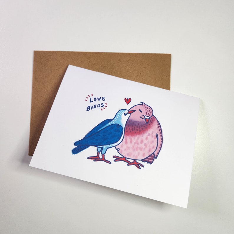 Love Birds Greeting Card – Illustrated Pigeon Anniversary Card - Etsy
