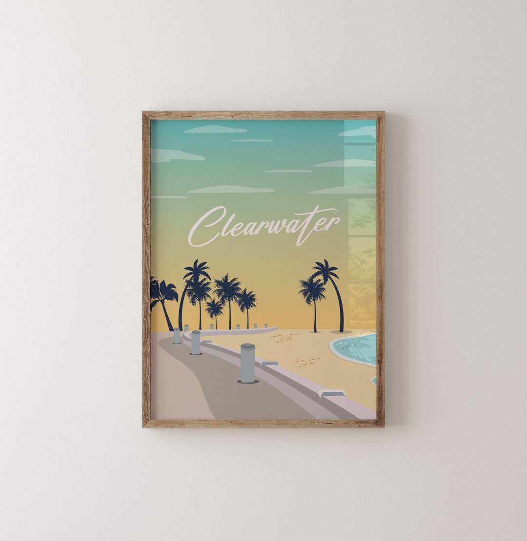 Clearwater Beach Art Print Clearwater Florida Illustration Coastal Wall