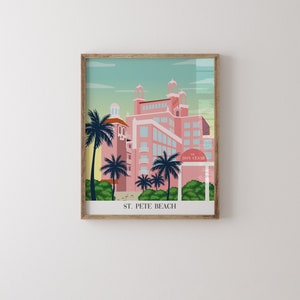 Vintage Don Cesar Hotel Illustration - Pink Hotel Art Print - St. Pete Beach Florida Decor