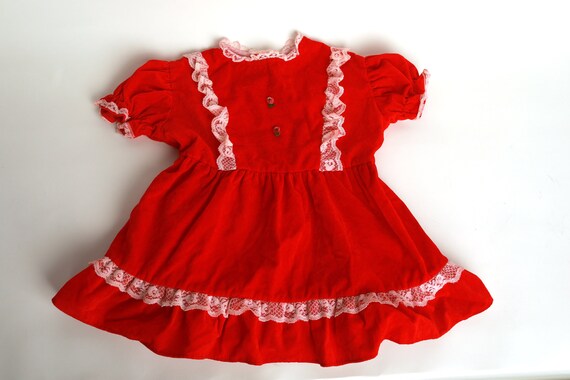 Red Vintage 80s Velour/Velvet-like Christmas Dres… - image 1