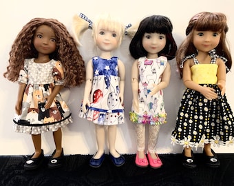 PDF Pattern -- Four Easy Dresses for 12" RRFF Siblies and 13" Paola Reina dolls  -- it's EZPZ!