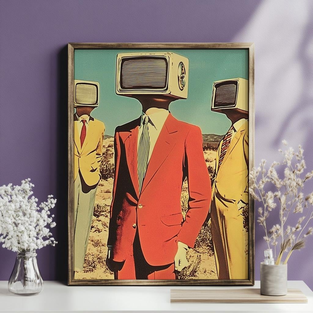 Retro TV Head Print: 70s Dystopian Sci-Fi Surrealism (Digital Download)