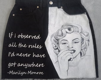 Custom hand painted Marylin Munroe black denim skirt