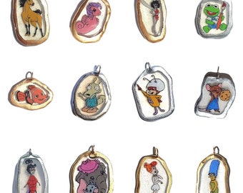 CUSTOM cartoon any portrait character charm| YOU PICK the character super cute 18 k gold or 925 sterling silver resin chain necklace