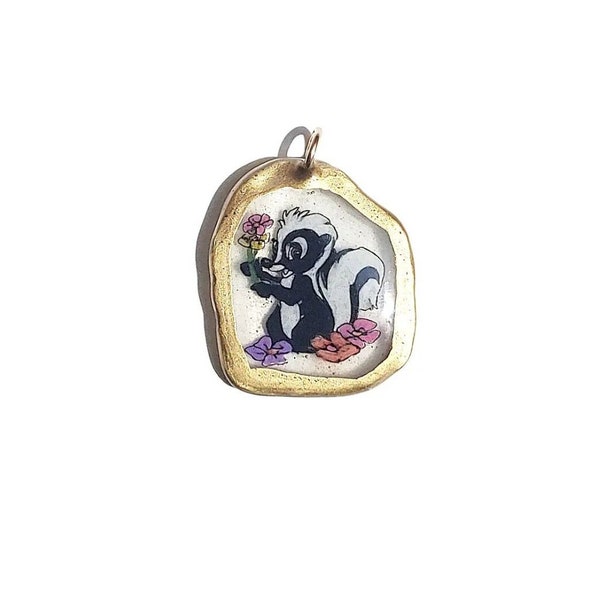 Flower skunk Bambi Disney pendant 18k gold resin kidcore charm chain necklace cute baby animal nature handmade