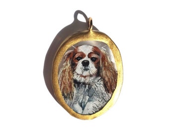 Ciondolo personalizzato con ritratto di animale domestico/collana a catena con ciondolo a forma di animale in resina disegnata a mano in oro 18 k o argento sterling 925