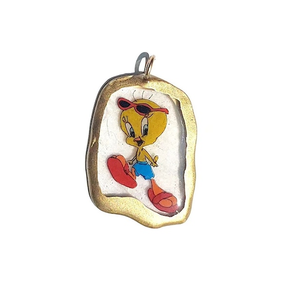 Tropical Tweety Looney Tunes inspired kidcore 18k gold or 925 sterling silver resin charm chain necklace jewelry gifts vintage cartooncore