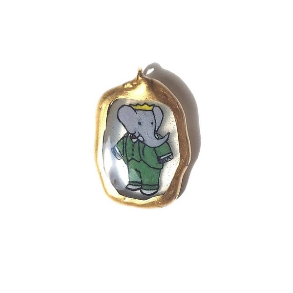 Babar elephant 18k gold resin kidcore charm pendent delicate chain necklace childrens book kid nostalgic unisex jewelry unique gift