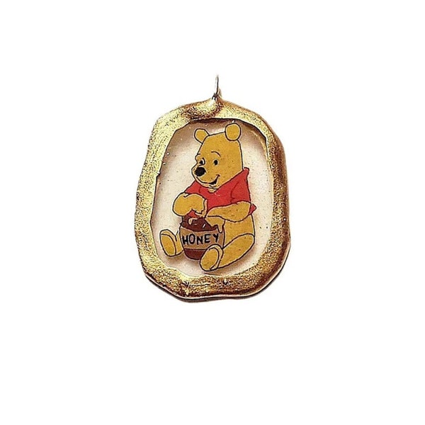 Winnie the Pooh Bear honey pot inspired kidcore 18k gold or 925 sterling silver resin charm chain necklace jewelry gifts vintage cartooncore