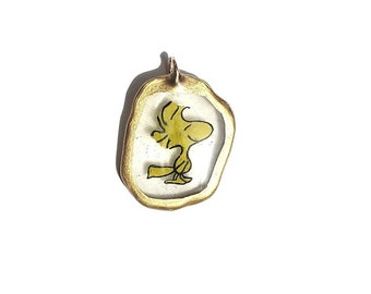 Woodstock Snoopy kidcore peanuts comic inspired 18k gold resin charm chain necklace unisex bird jewelry retro vintage comics