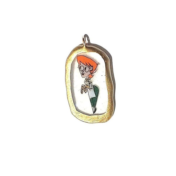 Dexter's Mom Dexter's Labratory inspired kidcore 18k gold resin charm chain necklace perfect unisex jewelry gifts vintage cartoon network