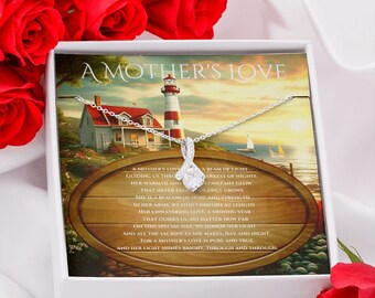 A Mother's Love Poem/ Mother's Day Necklace Gift/Mother A Beacon of Light/Nautical Design 14K White Gold & 18K Gold Necklace