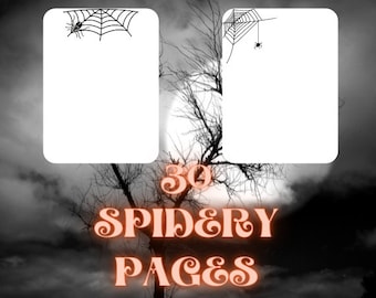 30 Spider Web Design Journal Pages. Printable Creepy Design Pages for Journal, Writing, Drawing.