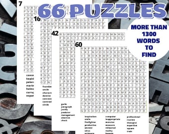 66 Word Search Puzzles for Adults with Solutions, Printable Random Word Search Pages for Adults