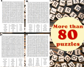 84 Word Search Puzzle Printable Pages for Adults and Teens with Random Words, Puzzles for Brain Training