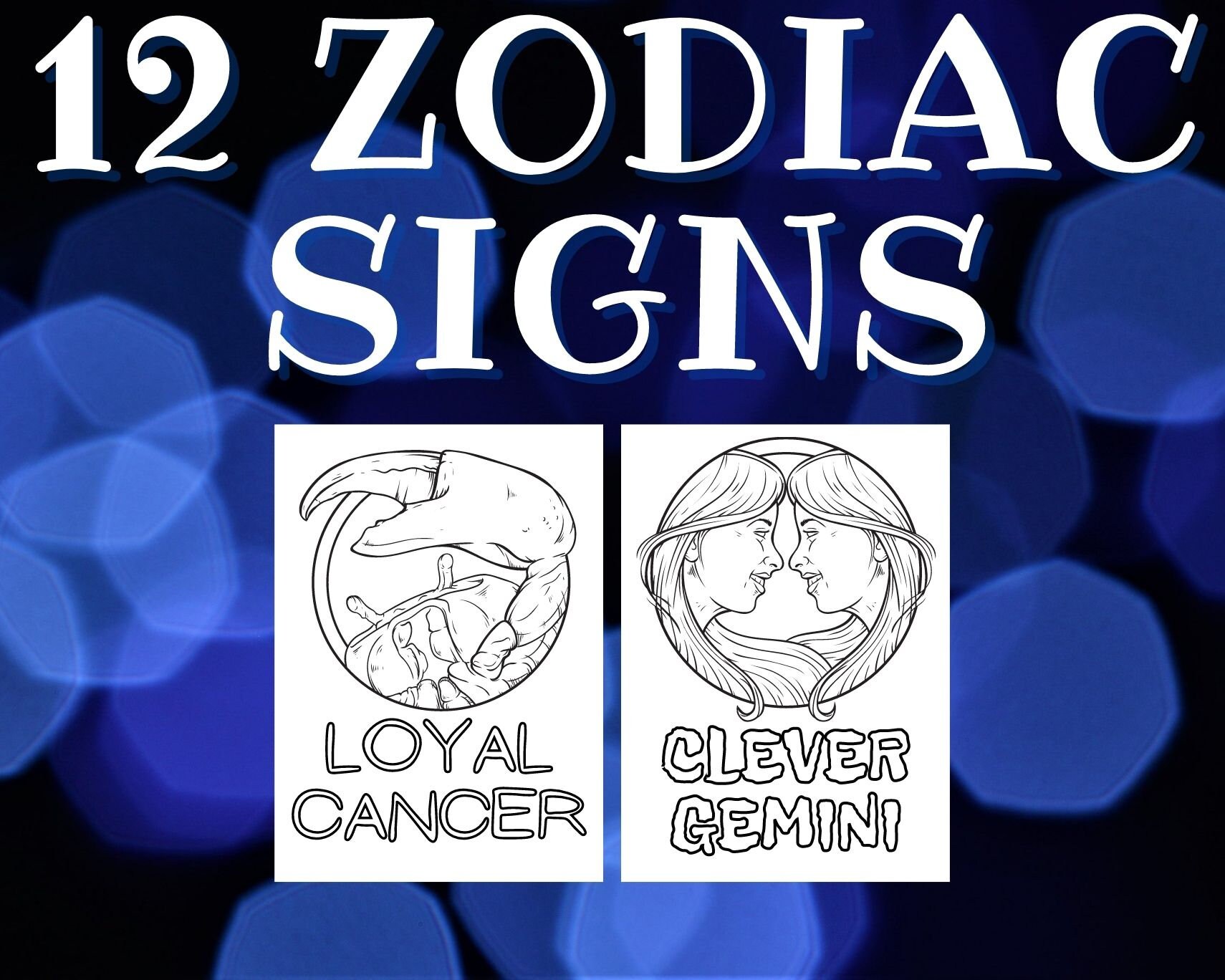 Zodiac Coloring Sheets Printable for Adults Teens and Kids All Ages, 12 ...