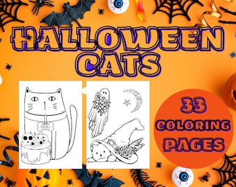 33 Halloween Coloring Pages With Funny Cats, Coloring Pages For Kids, Halloween Themed Coloring Pages, Fun Coloring Activity Pages