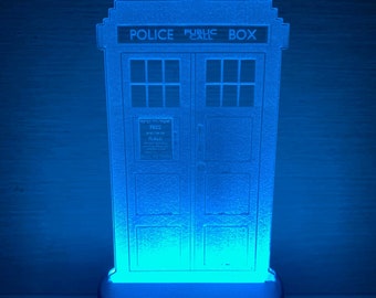 Tardis-syle - Custom Engraved LED Light - Desk light or Night Light