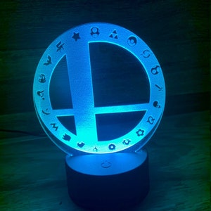 Smash Bros-inspired  - Custom Engraved LED Light - Desk light/Night Light/Man Cave/Game Room