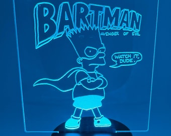 Bart Simpson "Bartman" Custom Engraved LED Light - Desk light/Night Light/Man Cave/Game Room