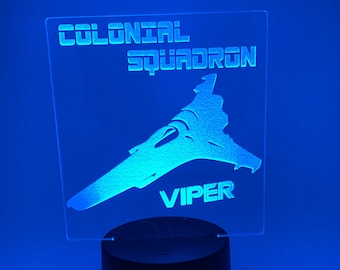Colonial Viper Squadron Battlestar Galactica, Engraved LED Light - Desk light or Night Light