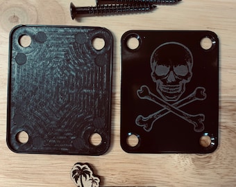 Skull and Bones - Custom etched Guitar Neck Plate