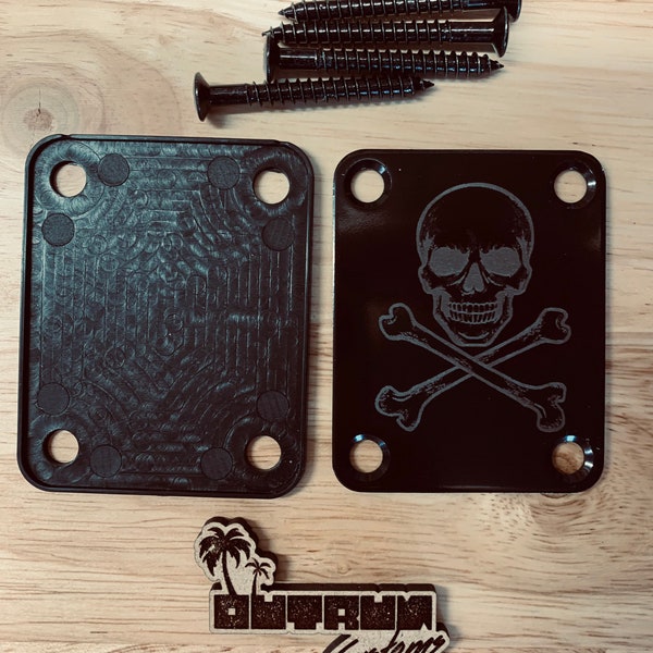 Skull and Bones - Custom etched Guitar Neck Plate