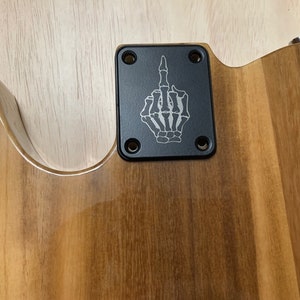 Bone Middle Finger - Custom etched Guitar Neck Plate