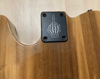 Bone Middle Finger - Custom etched Guitar Neck Plate