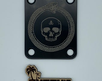 Ouroboros Skull - Custom etched Guitar Neck Plate