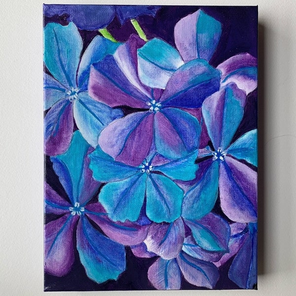 Blue Lagoon : 12" X 9" acrylic painting of beautiful blue plumbago flowers on stretched canvas