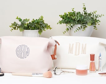 Personalized Faux Leather Makeup Pouch, Monogrammed Toiletry Bag, Cosmetic Bag, Bridesmaid Gift