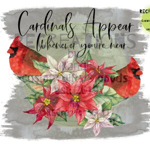 Memorial Cardinal and Poinsettia  Instant Download PNG File, Holiday Sublimation Design Digital Download, Print then Cut File