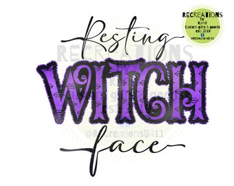 Resting witch face instant digital download PNG, sublimation design purple fangs, Print then cut instant download