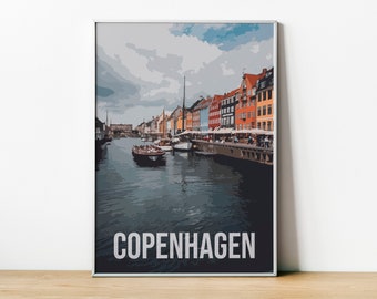 Copenhagen River Reflections - Colorful Building Illustration | Denmark Scandinavian Art Poster | Digital Download