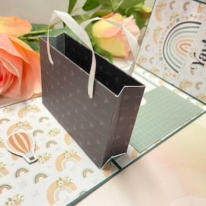 Porte-cartes pop-up fait main dans une carte, carte de sac cadeau, pour carte-cadeau, porte-monnaie, bijoux cadeau dans une carte de sac, arcs-en-ciel verts