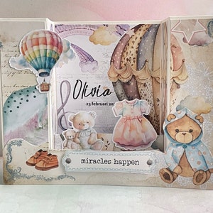 Carte d'anniversaire 3D faite main avec nom personnalisé pour nouveau-né - Carte de faire-part pour bébé avec nom personnalisé en montgolfière