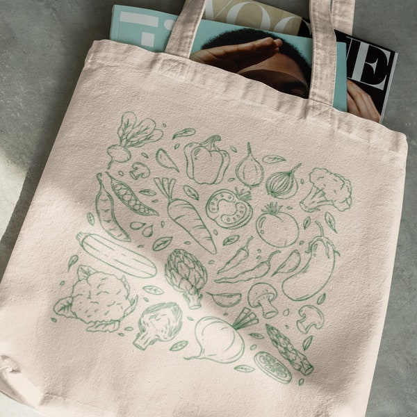 Cute Vegetable Tote Bag Grocery Bag Veggie Market Bag Cottagecore Mushroom Tote Bag Farmers Market Bag Garden Tote Bag Veggies Tote