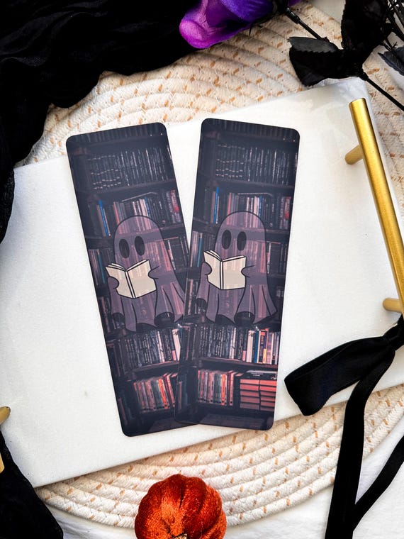 Spooky Ghost Bookmark: Haunted Library, Laminated Finish