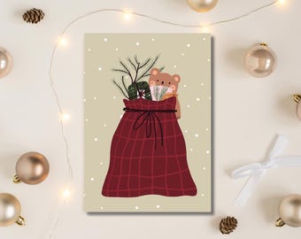 Santa Bear Christmas Card | Handmade Holiday Greeting