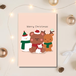 Cute Bear & Reindeer Christmas Card | Adorable Holiday Greeting Card | Cozy Christmas Card | Handmade Christmas Card | Beary Christmas